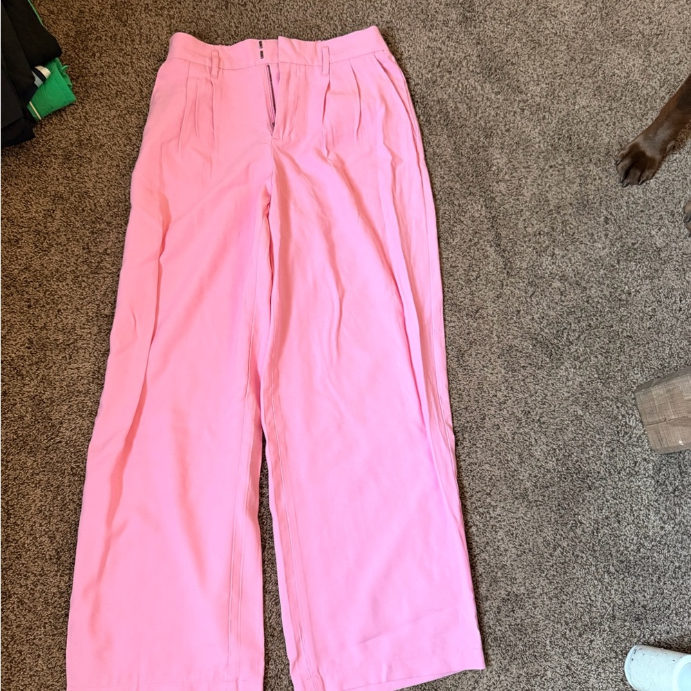 Pink Wide-Leg High-Waist Trousers